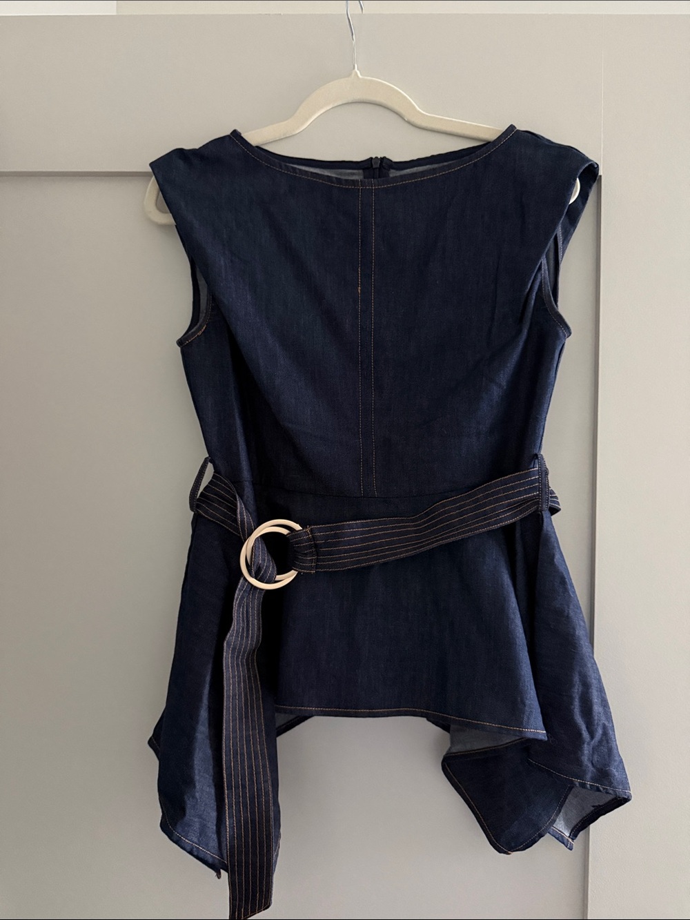 Commense Dark Indigo Denim Peplum Top with Belted Ring - Picture 3 of 4